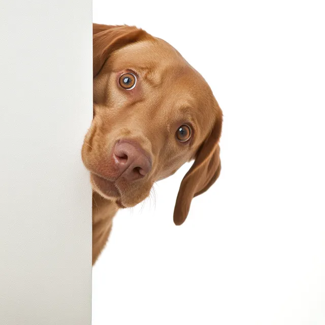 Surprised Ginger Labrador Peeking Around a Wall
