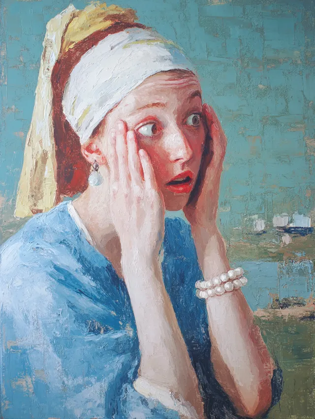 Surprised Girl with a Pearl Earring - An Oil Painting