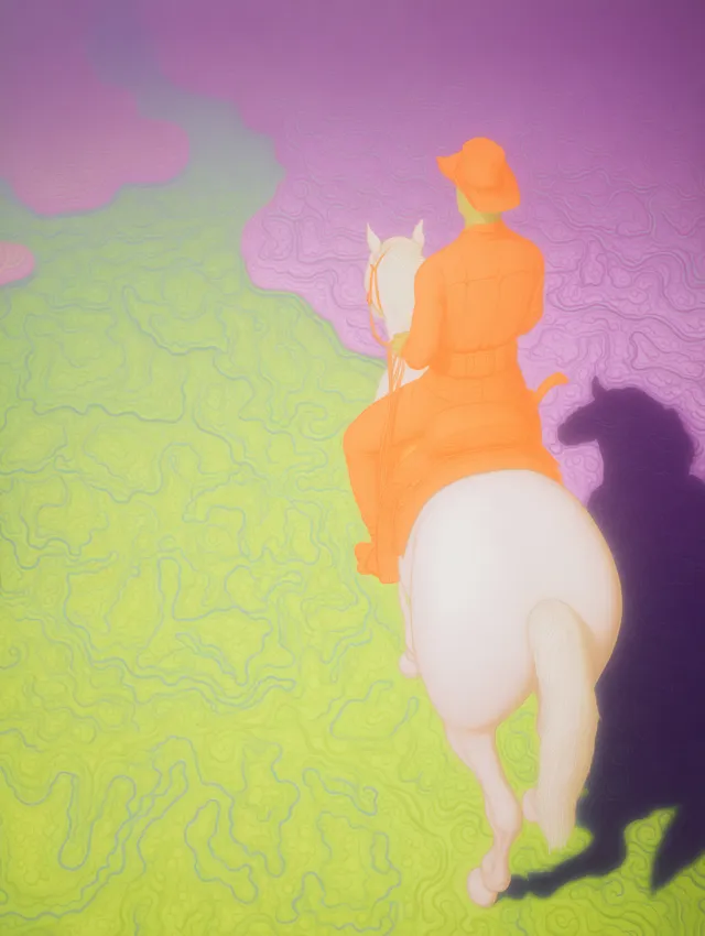 Surreal Aerial View of a Horseman in a Misty Landscape