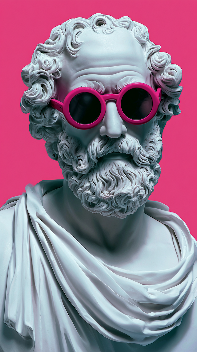 Surreal Portrait of a Classical Philosopher in Modern Sunglasses