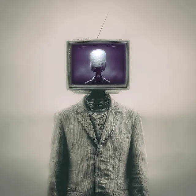 Surreal Retro TV-Head Man in Optical Illusion