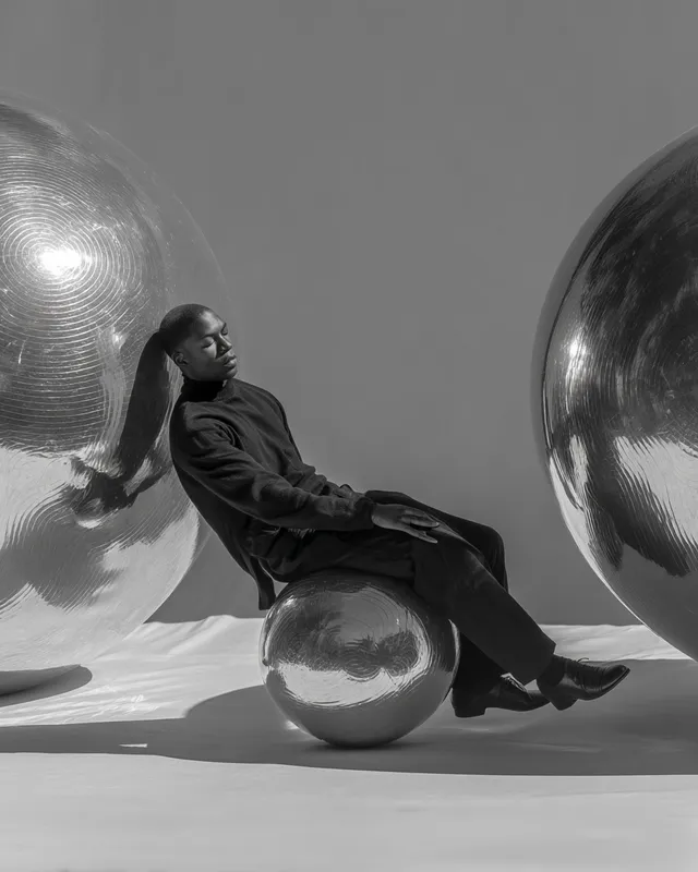 Suspended Serenity: A Surreal Embrace Between Metallic Spheres