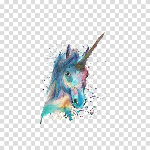 Teal and pink unicorn painting, Unicorn Watercolor painting Canvas, Watercolor Unicorn transparent background PNG clipart