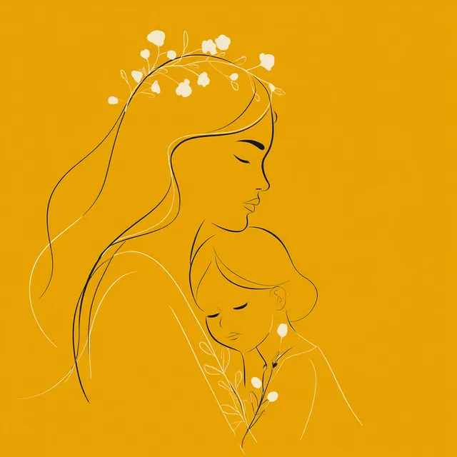 Tender Moments: Mother and Daughter Embrace Line Art