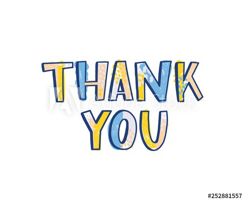 Thank You word handwritten with funky calligraphic font decorated by bright colored dots