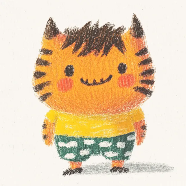 The Mischievous Red-Horned Boy in Tiger Shorts