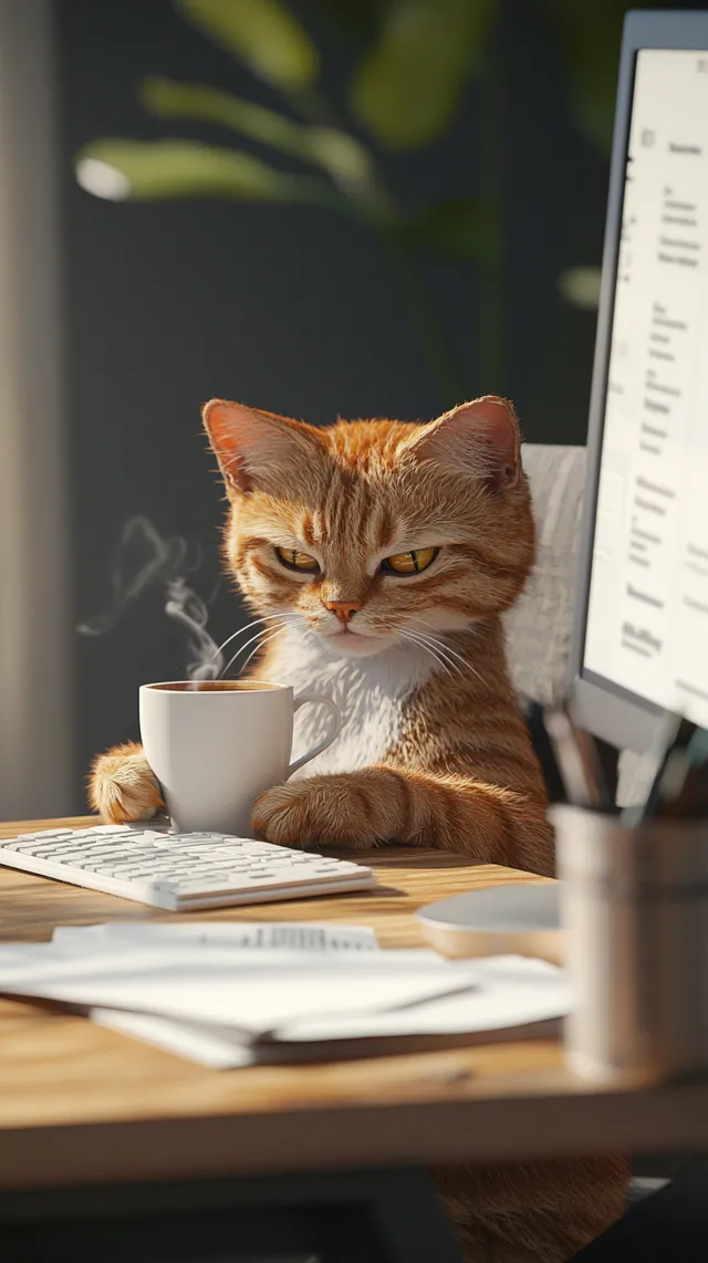 Free: Tired Orange Tabby Cat at Modern Office Desk - nohat.cc