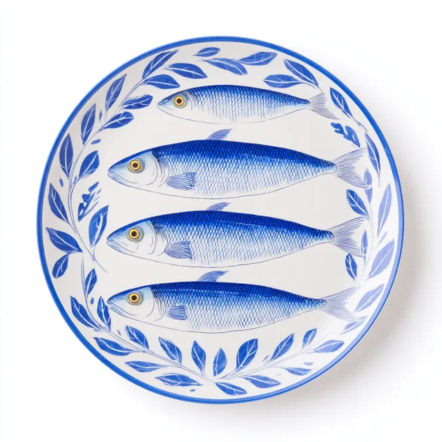 Top View of Sardines on a Decorative Plate