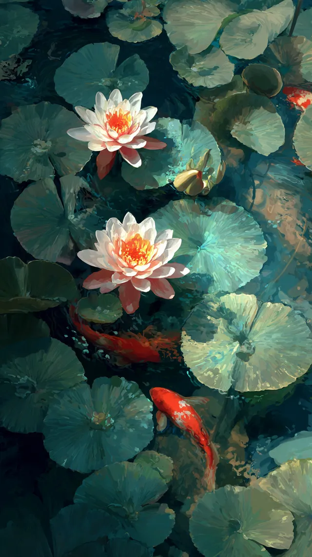 Tranquil Lotus Pond with Swimming Fish