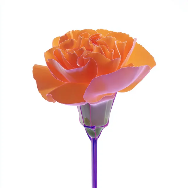 Translucent Orange Carnation Flower on White Background