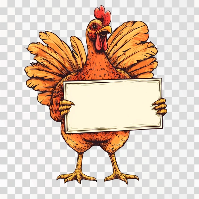 Turkey, fun,vector, standing holding a white sign,vintage bl