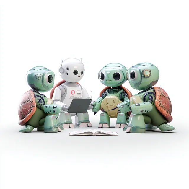 Turtles Collaborating with AI to Write a Book