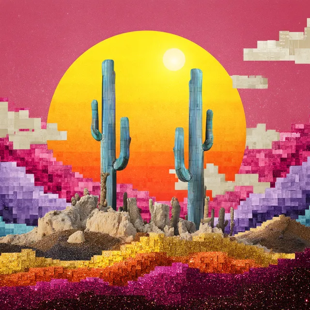 Vibrant Desert Oasis with Twin Suns