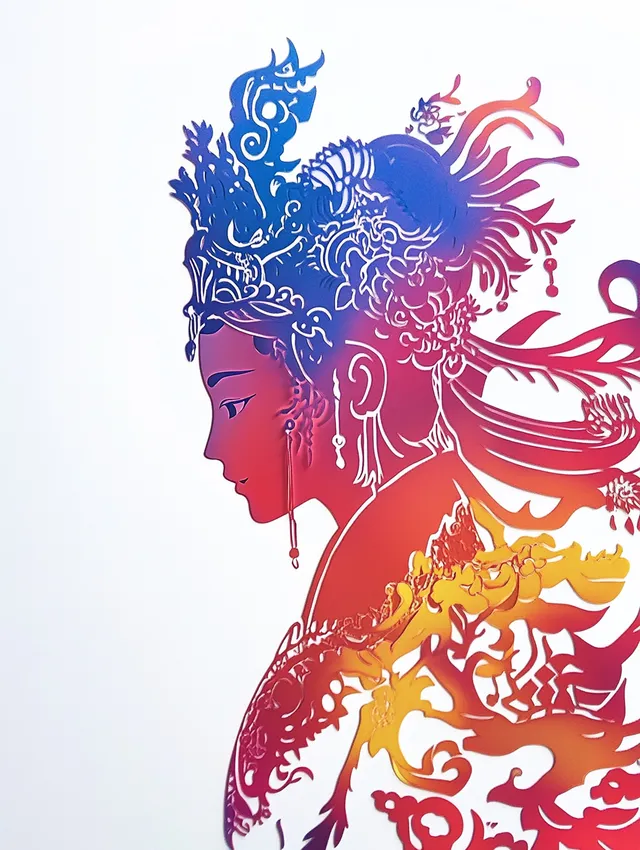 Vibrant Peking Opera Silhouette in Artistic Paper-Cut Style