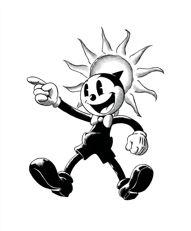 Vintage Cartoon Sun Character in 1930s Style