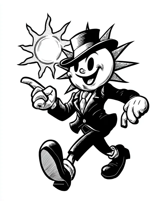 Vintage Cartoon Sun Character in 1930s Style