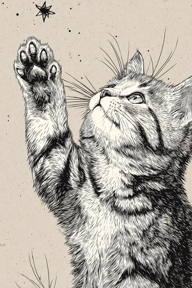 Vintage Cat Paw Reaching for a Star