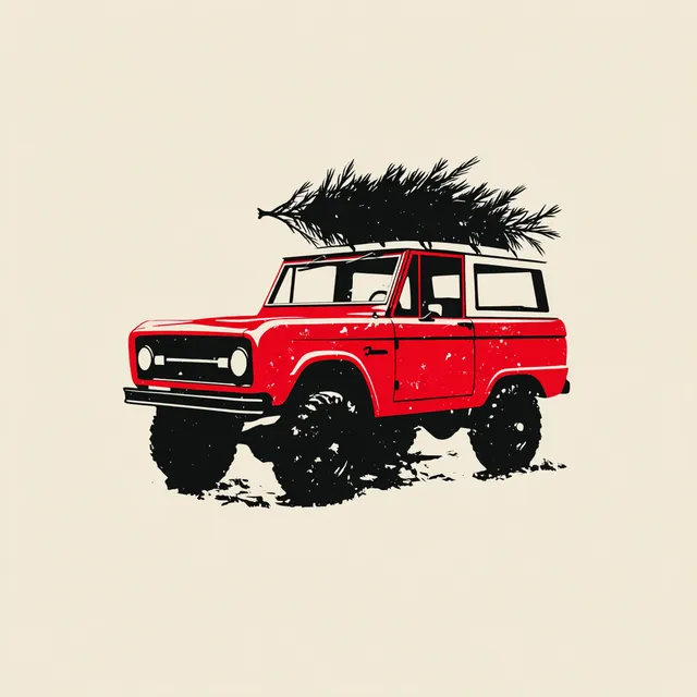 Vintage Ford Bronco with Christmas Tree