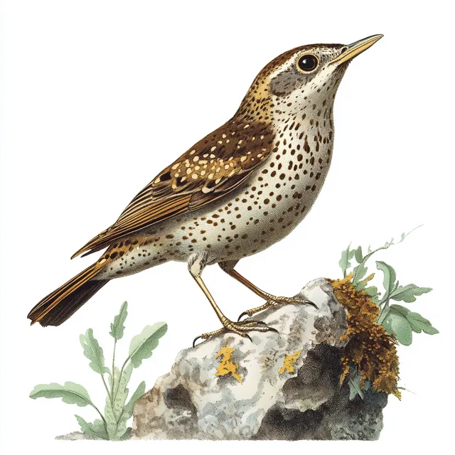 Vintage Illustration of a Speckled Brown Bird