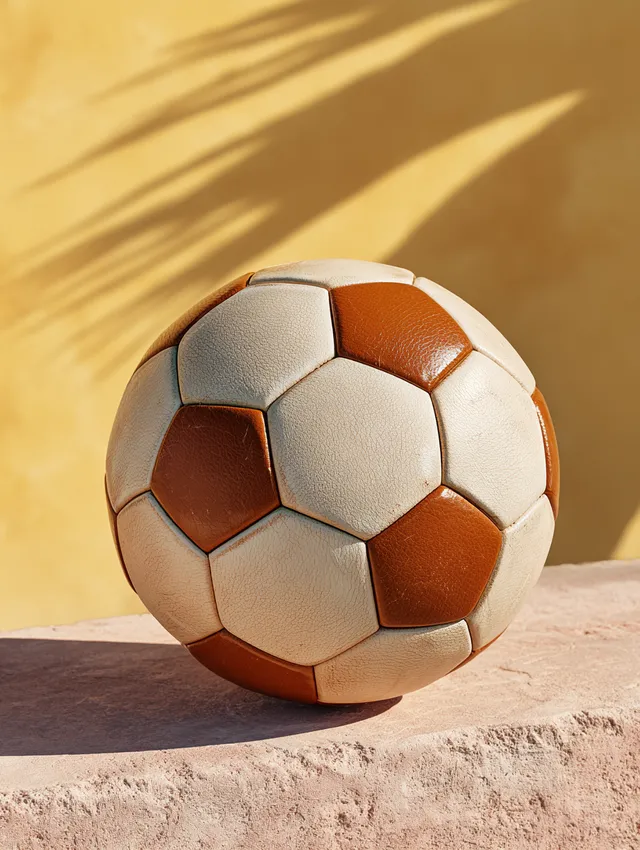 Vintage Leather Soccer Ball on Pastel Yellow Background