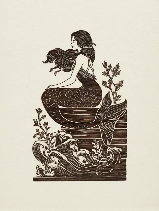 Vintage Siren Line Art Illustration