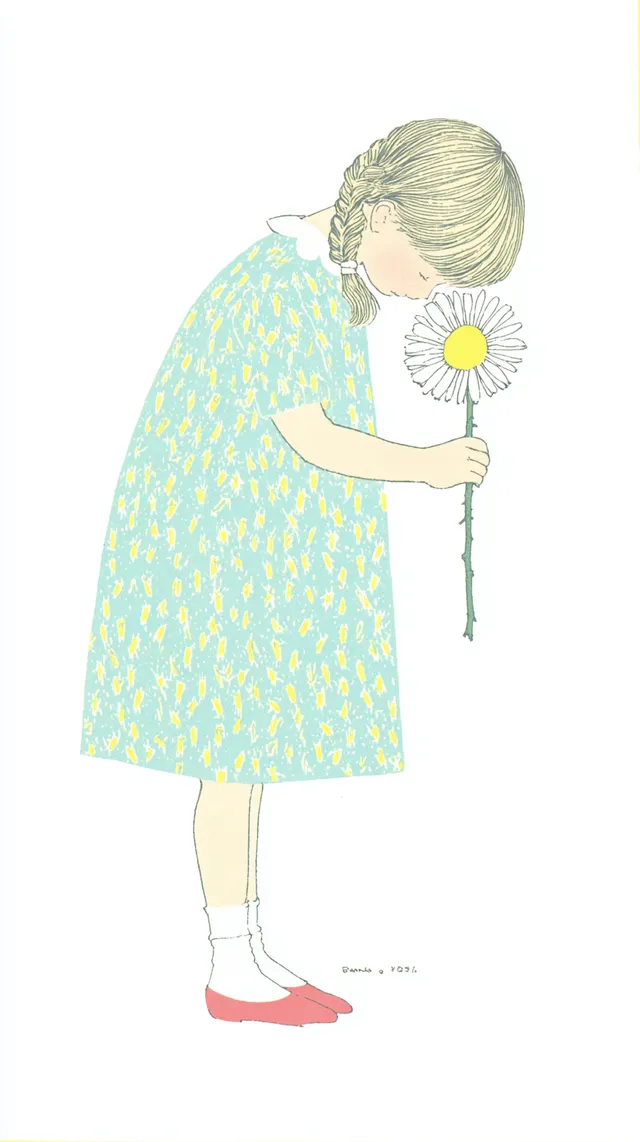 Vintage Watercolor Illustration of a Girl with Daisies