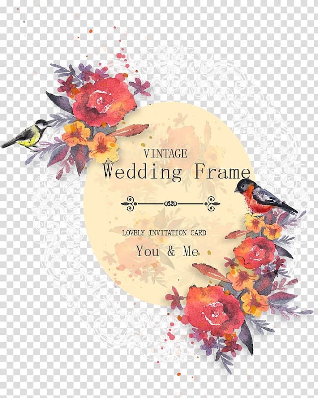 Vintage wedding frame art, Wedding invitation Flower, watercolor flowers wedding invitation poster transparent background PNG clipart