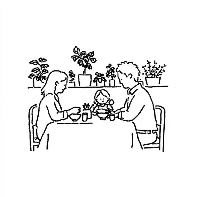 Warm Family Dinner in Minimalist Line Art
