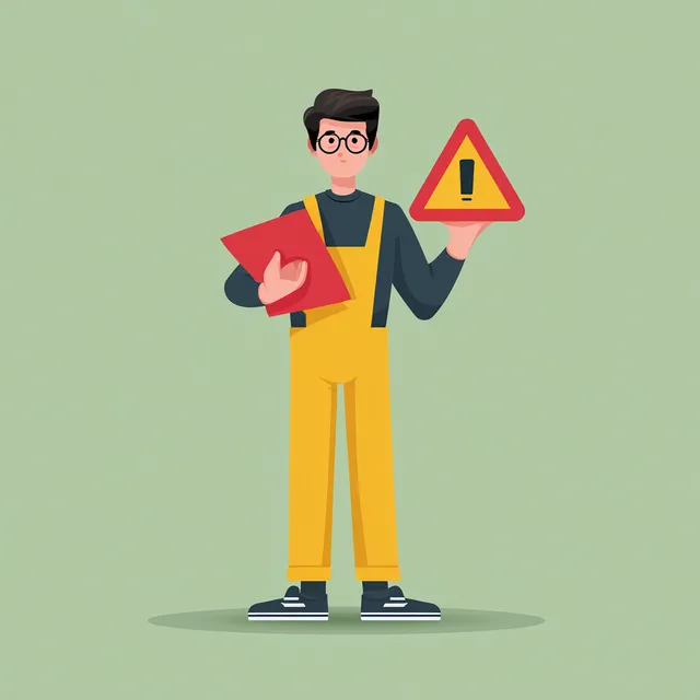 Warning Icon Character Holding Alert Sign