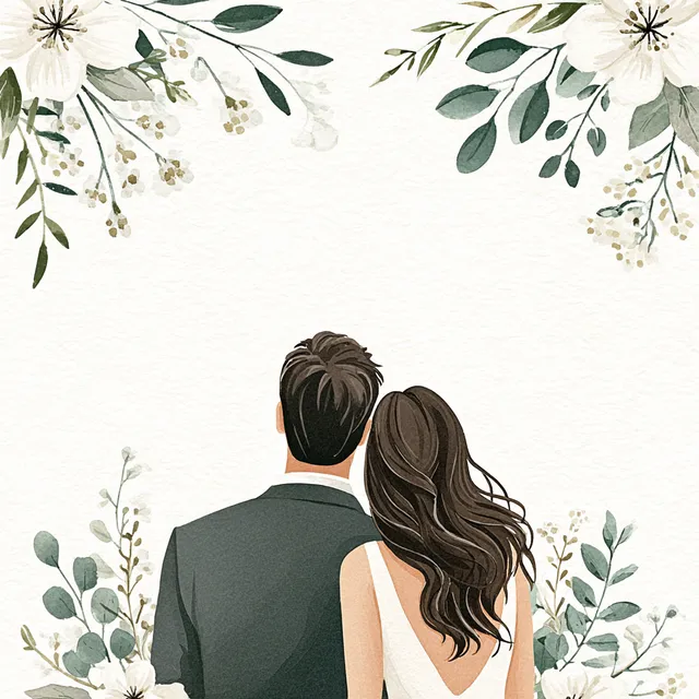 Watercolor Wedding Couple with Floral Background