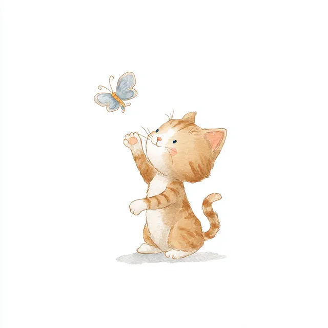 Whimsical Kitten Reaching for Butterfly