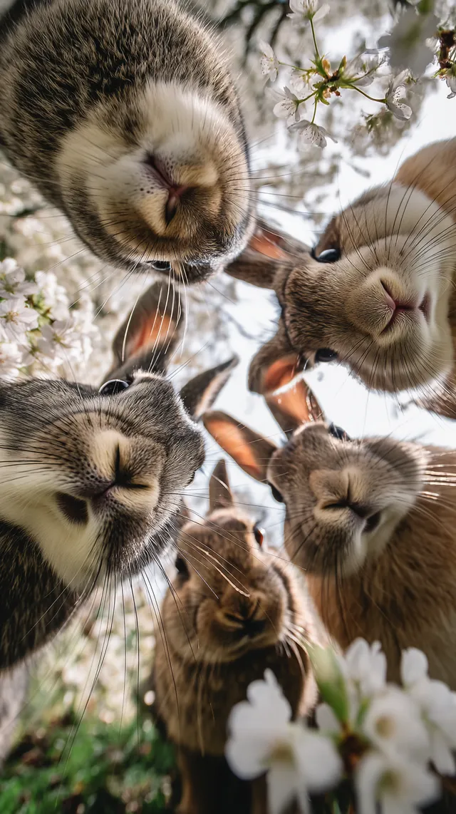 Whimsical Rabbits Surrounded by Cherry Blossoms