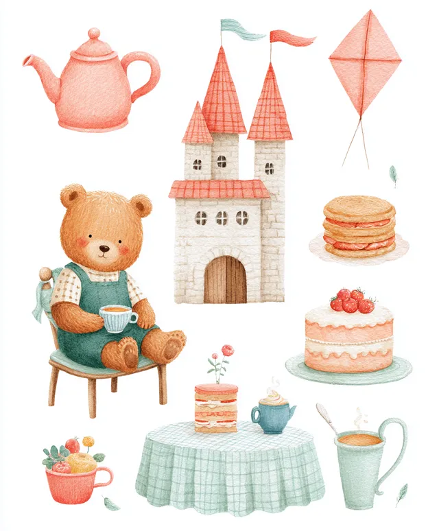 Whimsical Tea Time: Bear in Front of a Castle
