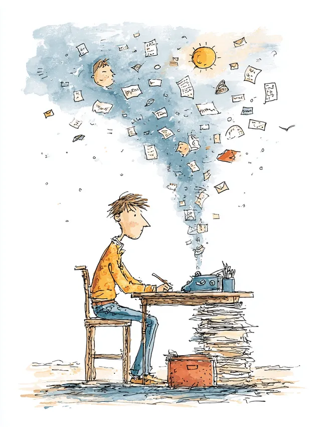 Whimsical Writer: A Cartoon Illustration of Creativity