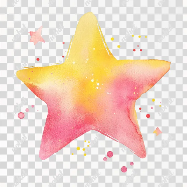 Whimsical Yellow and Pink Star Watercolor Clipart