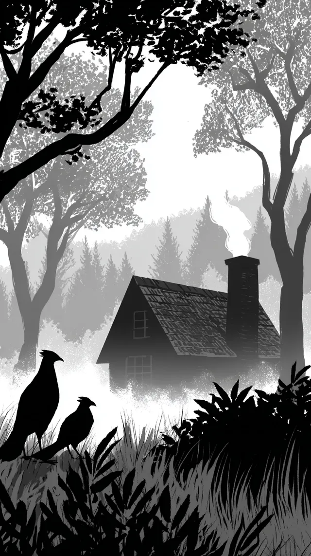 Witch's Cottage on Chicken Legs in Misty Forest