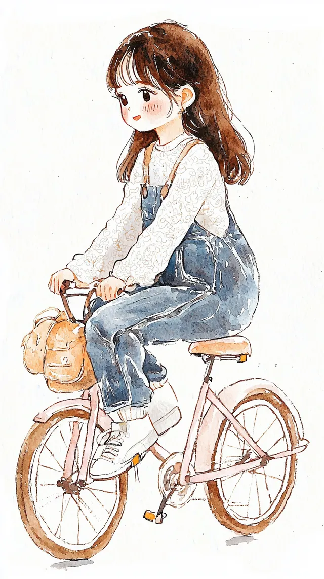 Young Woman Riding a Light Pink Bicycle